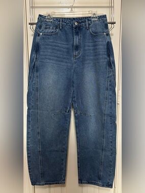 Commense Women's Barrel Leg Jeans in Dark Blue Denim